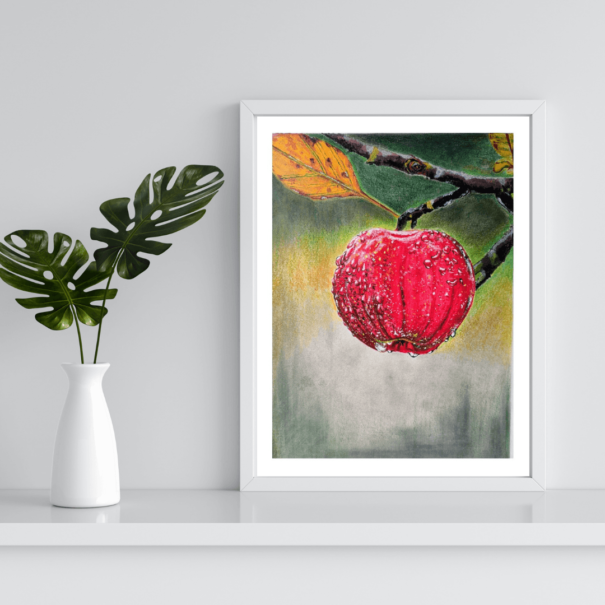 Dew-Kissed Apple – Hyper-Realistic Fruit Wall Art