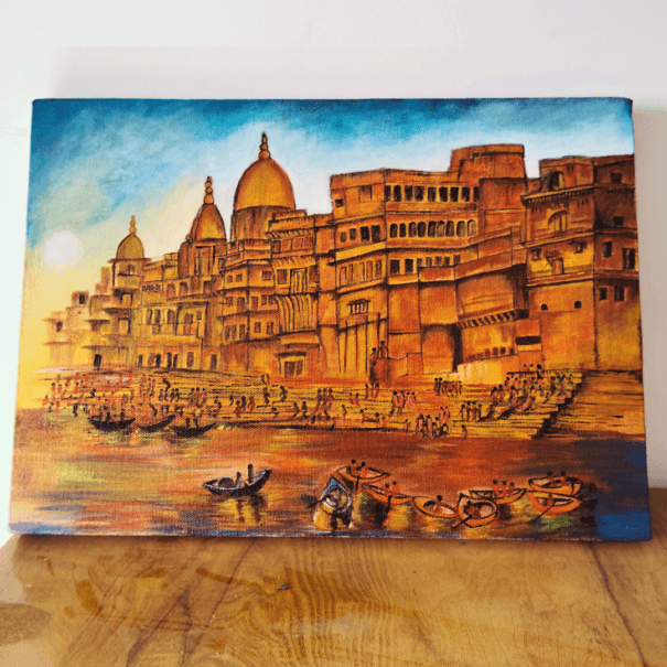 Eternal Varanasi – Canvas Painting of the Ghats and Life on the Ganges