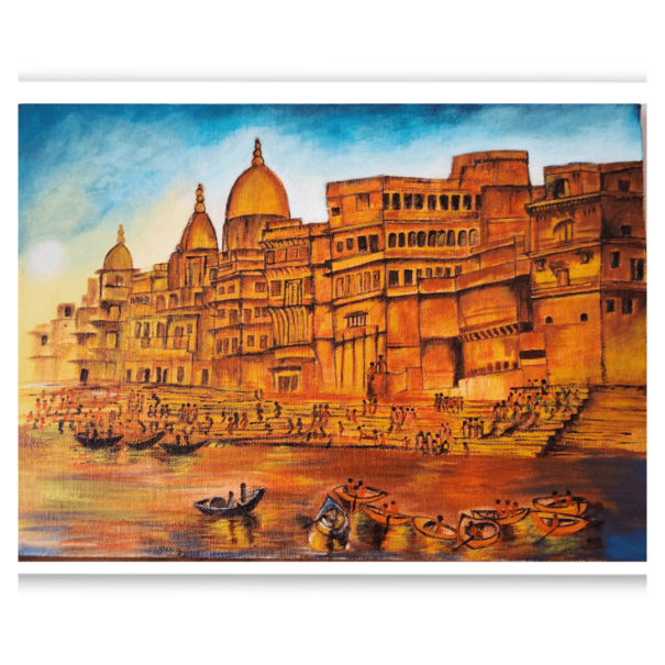 Eternal Varanasi – Canvas Painting of the Ghats and Life on the Ganges - Image 2
