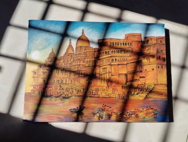 Eternal Varanasi – Canvas Painting of the Ghats and Life on the Ganges - Image 3